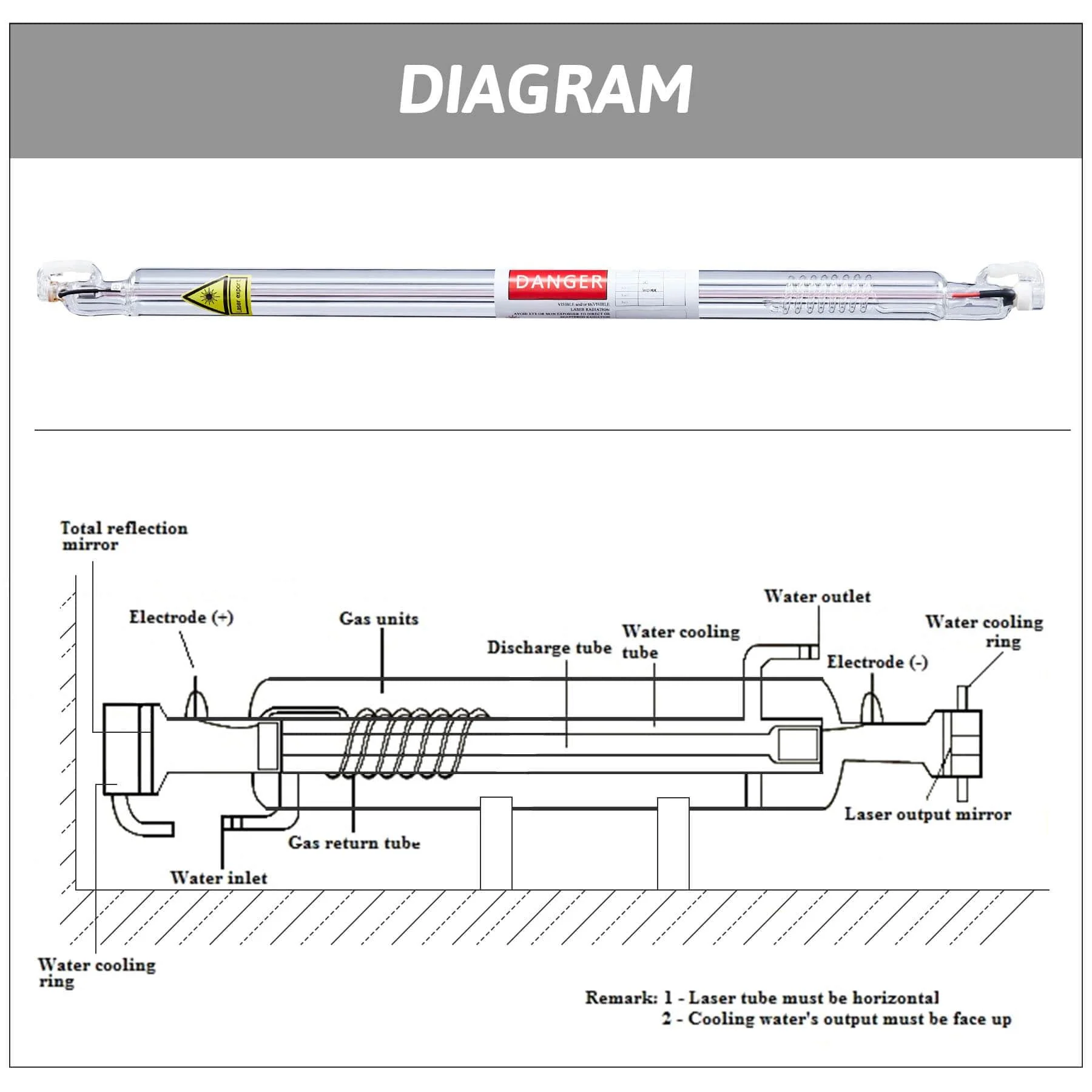 60W Tube Laser CO2 pour Machine de Gravure et de Découpe Laser - Image 4