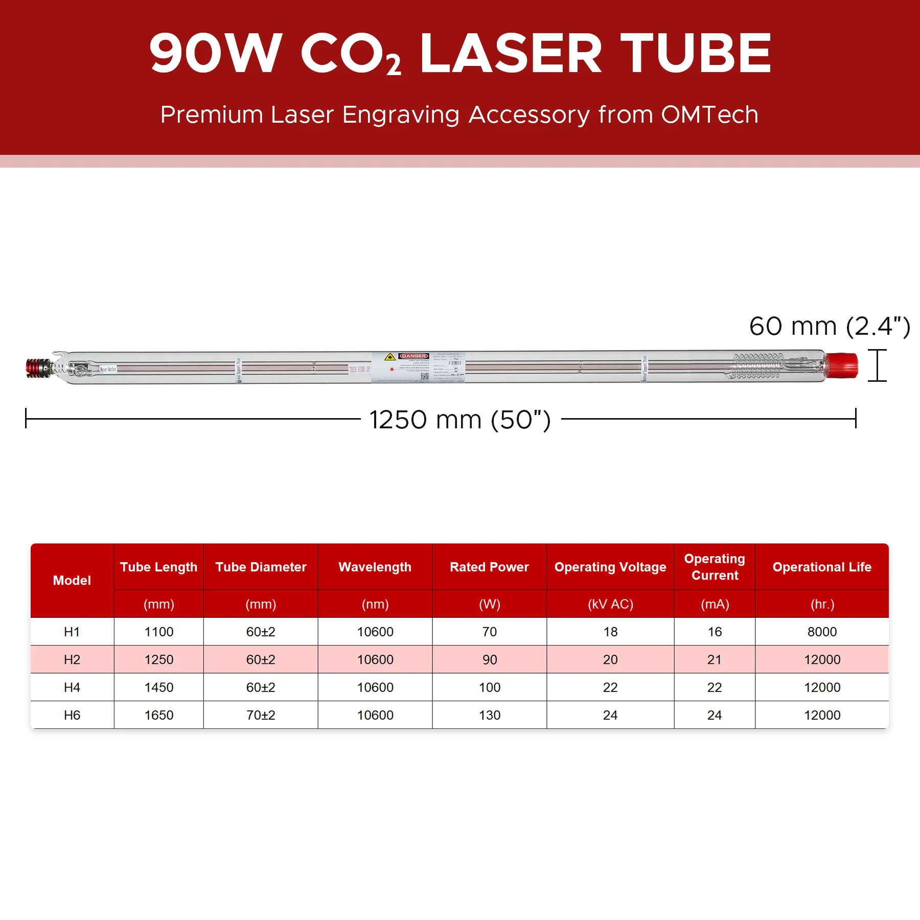 90W YL H2 Tube Laser CO2 pour les machines de gravure de haute puissance - Image 3