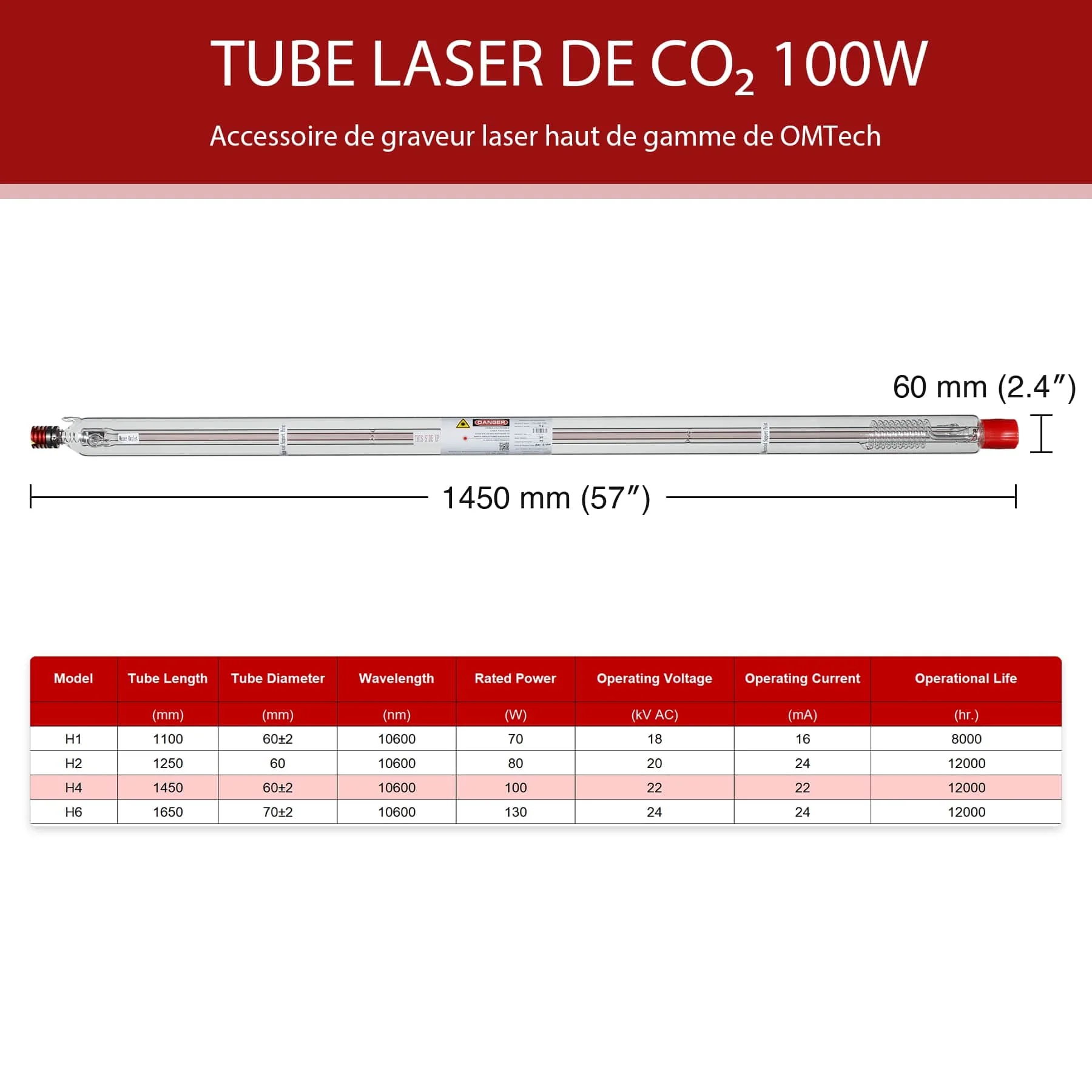 100W YL H4 Tube Laser CO2 pour les Graveurs Laser de Haute Puissance - Image 3